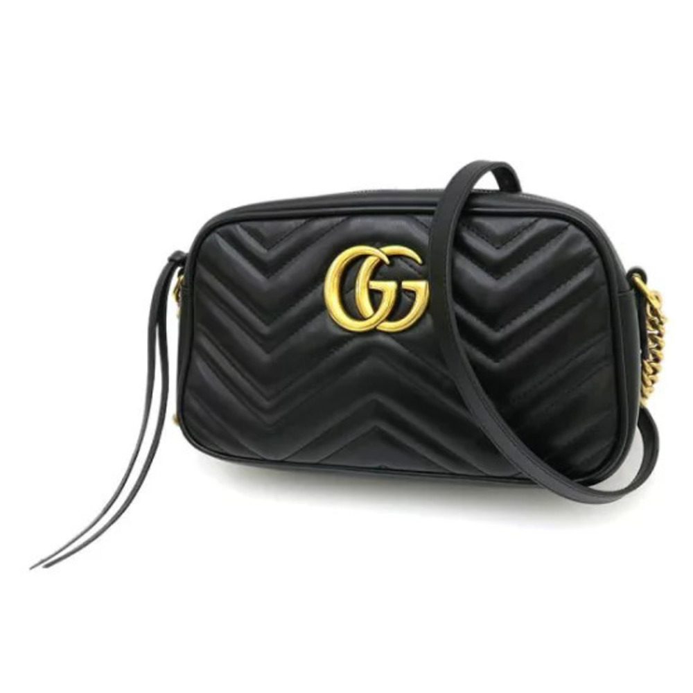 Gucci GG Marmont Camera Bag chevron quilted black leather